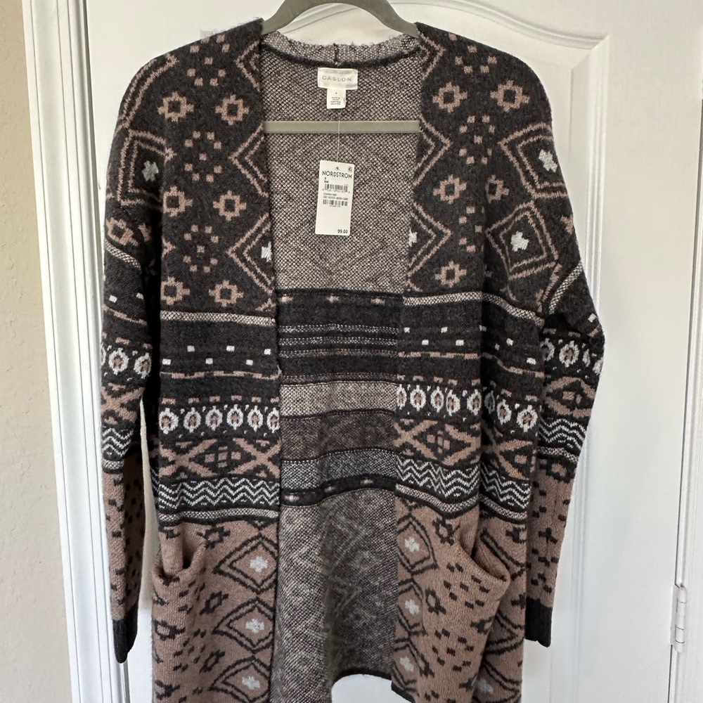 Western Pattern Open Front Cardigan Sweater